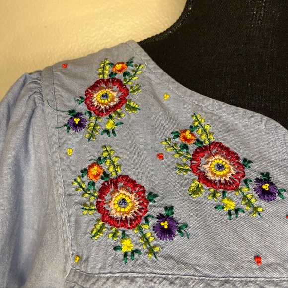 BECHAMEL Women's House Dress Embroidered Floral Chambray Sz S - Picture 5 of 7